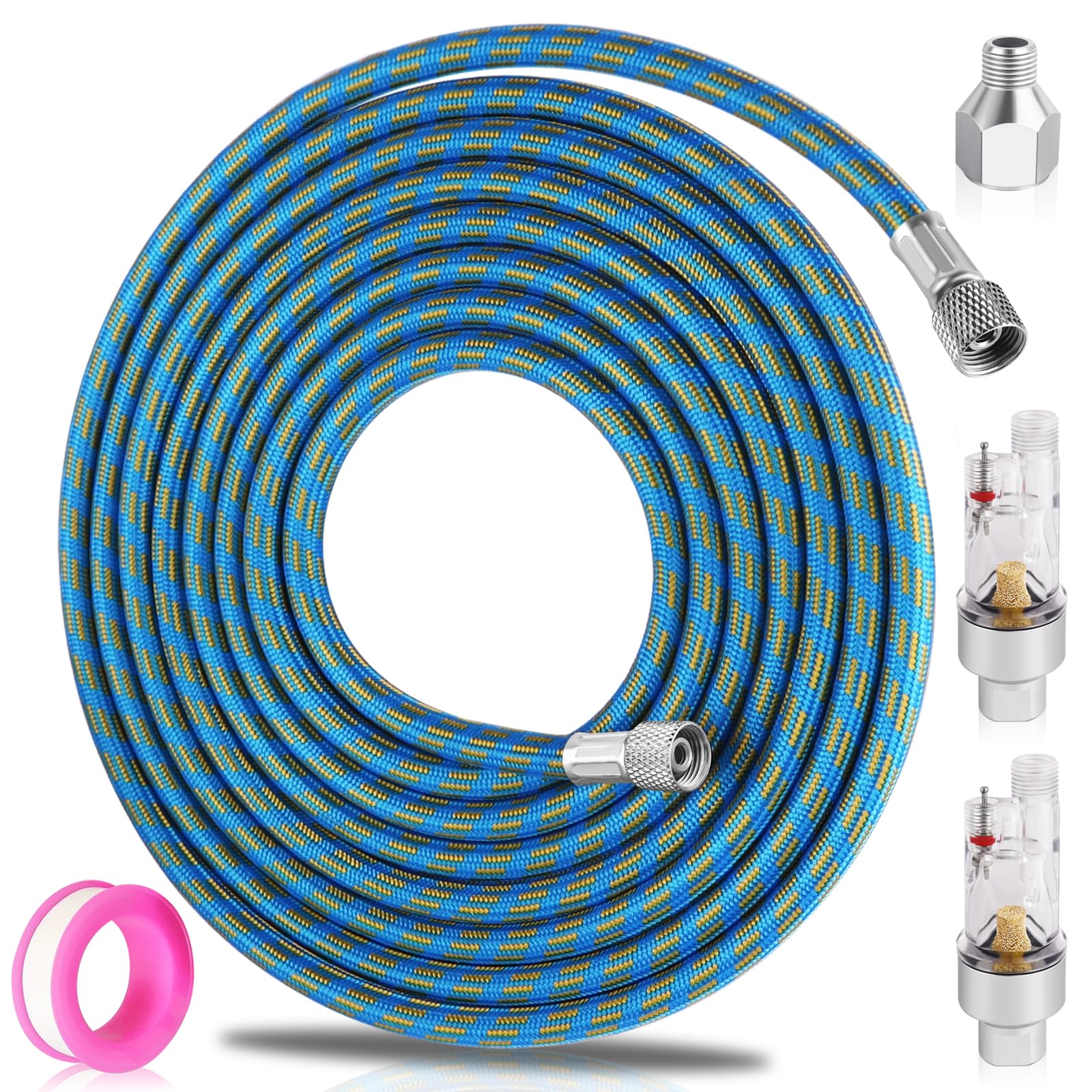 3m Nylon Braided Airbrush Hose and 1/8" Male to 1/4" Female Adapter for Airbrush Kit,2pcs Airbrush in-Line Mini Air Filter Compatible with Most Airbrush Compressors