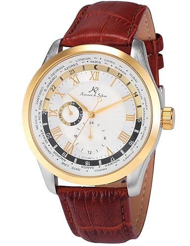 KS Herren Mechanische Armbanduhr Analog Braun Lederband KS305