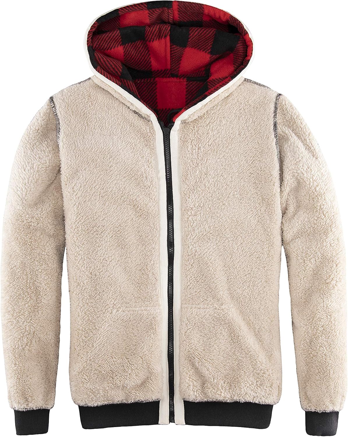 ThCreasa Womens Sherpa Fleece Lined Hoodie Jacket Plaid Flannel Zip up Hooded Sweatshirt Jackets: Clothing