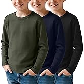LessonZoo 3 Pack Boys Waffle Long Sleeve T-Shirts 5-14 Years Kids Thermal Crew Neck Tops Youth Fall Warm Shirts Basic Tees