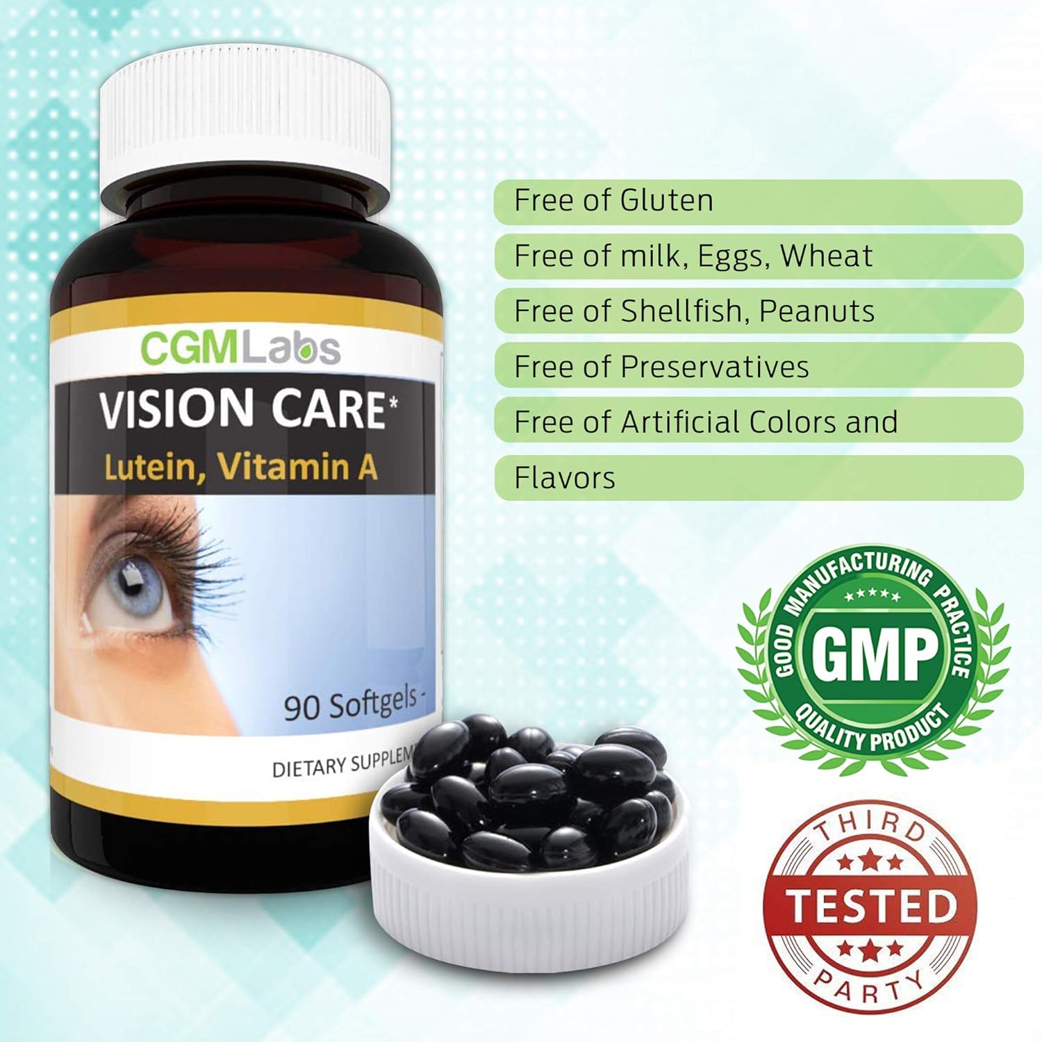 CGMLabs Vision Care, Lutein 40mg, Zeaxanthin, Vitamin A, Bilberry