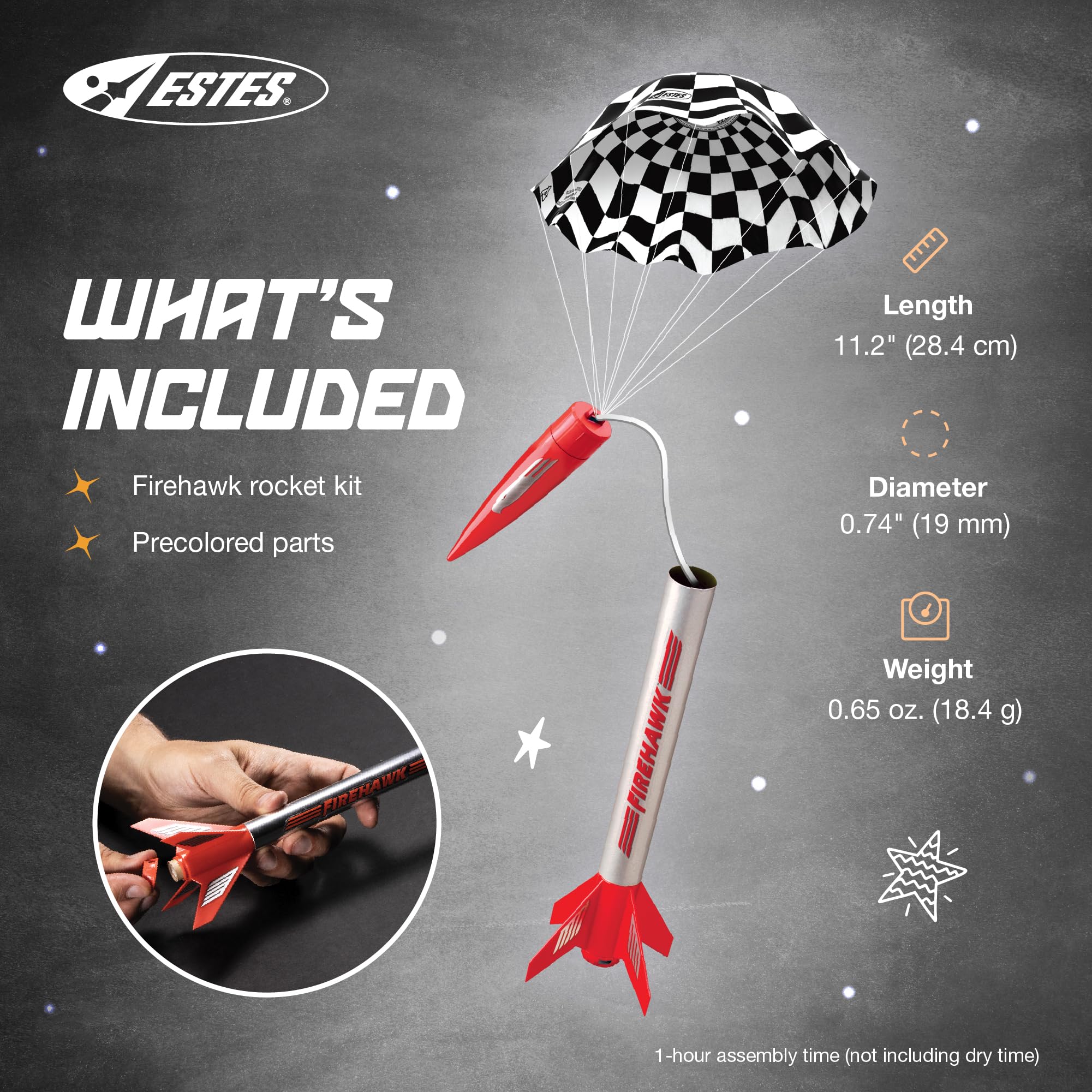 Estes 804 Firehawk Rocket-Building Kit, Beginner Flying-Rocket-Model Kit for Ages 10+