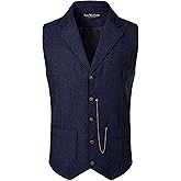 LucMatton Men Western Suit Vest Casual Slim fit Tweed Herringbone Cowboy Waistcoat With Pocket