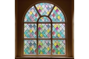 FEOMOS Stained Glass Window Film, Window Privacy Films, Colorful Lattice Window Tint, Rainbow Glass Decals Stickers for Home Anti UV 17.3 x 78.7 inches