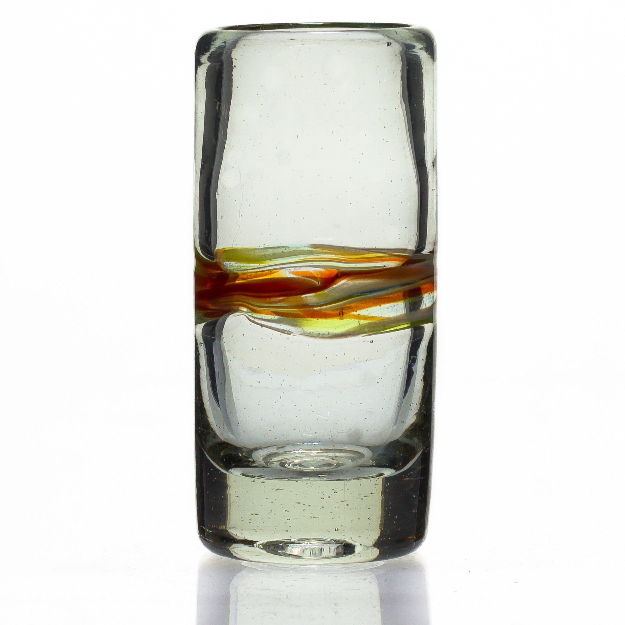 Tumia LAC Shot or Tequila Glass, Multi-Stripe Set of 2, Hand Blown from Recycled Glass - fair Trade and Handmade in Mexico