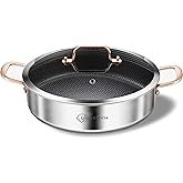 LOLYKITCH 6 Quarts Hybrid Tri-Ply Stainless Steel Sauté Pan with Lid,Induction Large Skillet, Jumbo Cooker,Dishwasher & Oven Safe