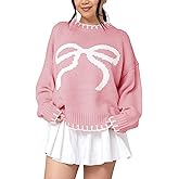 MINSURE Womens 2025 Fall Sweater Long Sleeve Crewneck Cropped Knit Sweaters Plus Size Cute Bow Pullover Tops