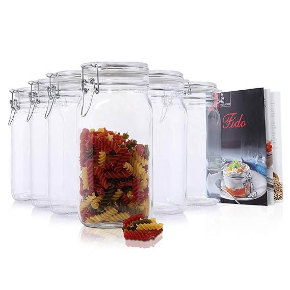 Bormioli 6er Set Gläser mit Bügelverschluss Original Fido Einmachglas 1,5L incl Rezeptheft
