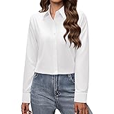 J.VER Button Down Shirts for Women Long Sleeve Dress Shirts Solid Business Causal Collared Work Blouses Top