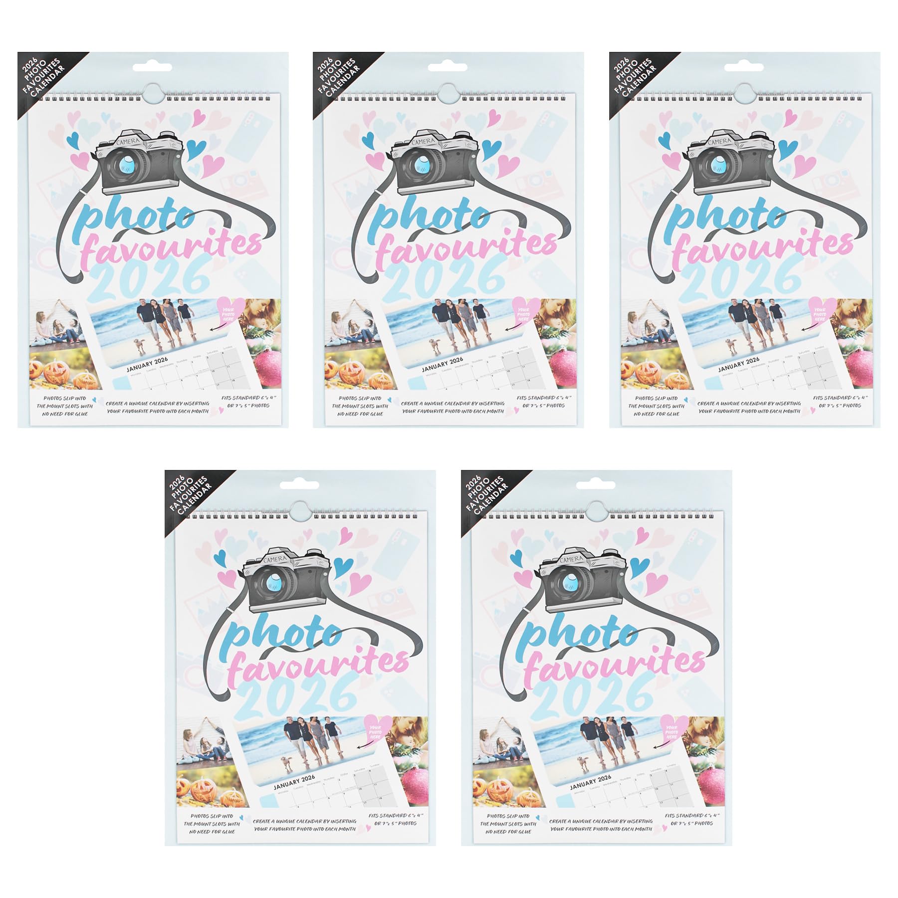 2026 A4 Photo Calendar DIY Personalise with 6'x4' or 7'x5' Photos Insert Your Own Photos - 5 Calendars