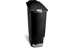 simplehuman 40 Liter / 10.6 Gallon Slim Kitchen Step Trash Can With Secure Slide Lock, Black Plastic