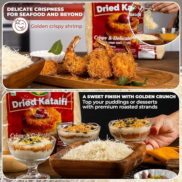DOLVIA DUBAI CHOCOLATE KATAIFI 500G – PREMIUM DRIED SHREDDED FILLO DOUGH FOR DUBAI CHOCOLATE BAR KIT, PISTACHIO CREAM DESSERT, BAKLAVA, KADAIF & KUNAFA PASTRY, VEGAN NON-GMO (17.6 OZ)