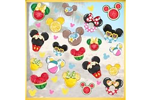 Mfault Summer Cartoon Mouse Window Clings 4 Sheets, Colorful Watermelon Lemon Coconut Ice Cream Stickers Decal Decorations, Swim Ring Ball Seasonal Home Kitchen Decor