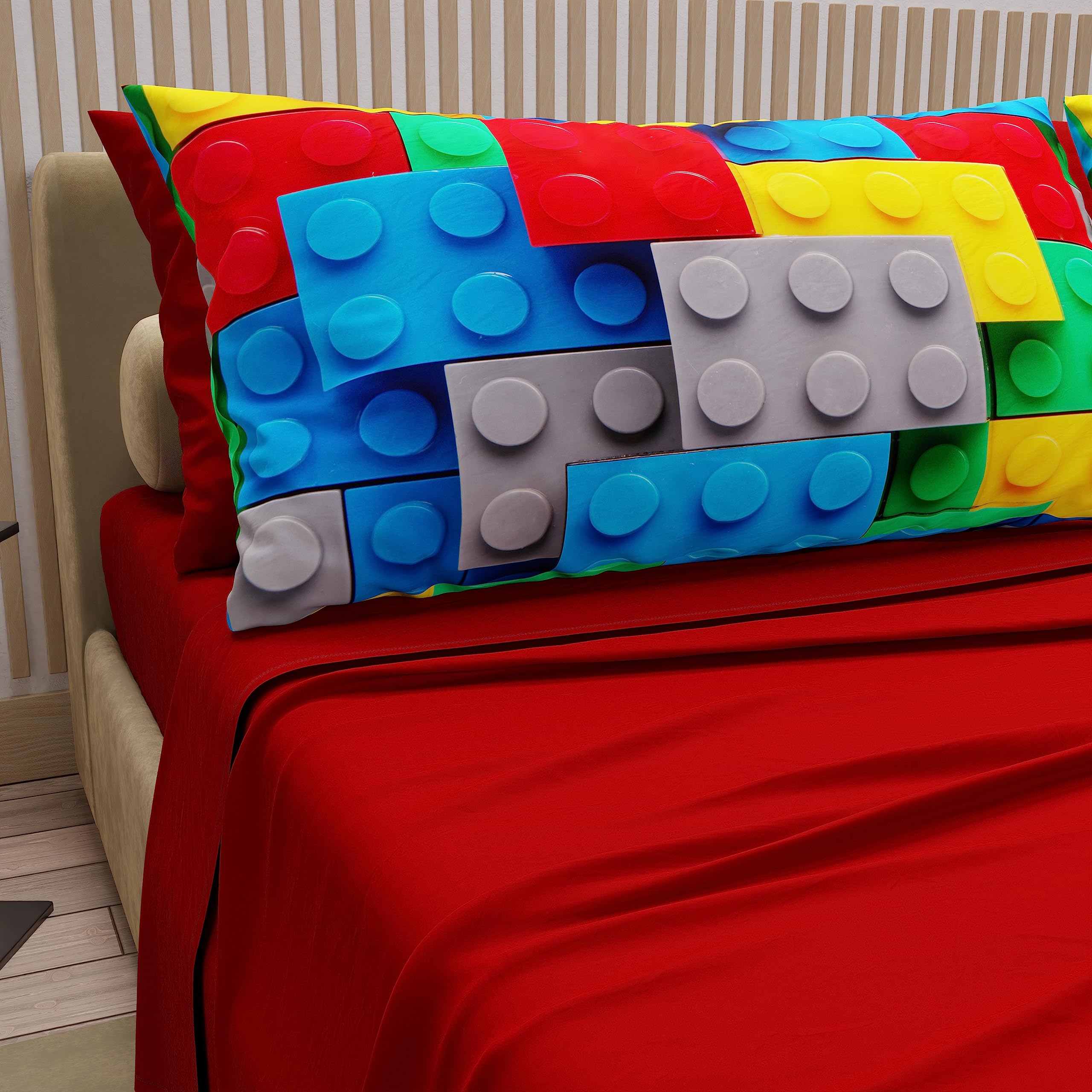 PETTI Artigiani Italiani - Cotton Sheets with Pillowcases in Digital Print, for Double Bed, Complete Top and Bottom Sheet with Corners, Red, 100% Made in Italy