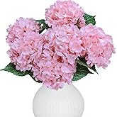 LA.PONEE 6PCS Premium Pink Hydrangea Artificial Flowers Bouquets, Light Pink Silk Hydrangea Flowers Heads with Stems, Fake Hydrangeas Flowers Arrangement, Faux Hydrangea Decor for Home Wedding Party