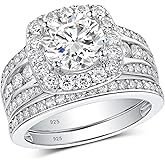 SHELOVES Round Cut Full Moissanite Wedding Ring Sets for Women Halo Bridal Set 925 Sterling Silver Sz 5-10