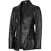 fjackets Women’s Real Lambskin Leather Blazer – Classic 2 Button Notched Lapel Workwear Leather Jacket Women