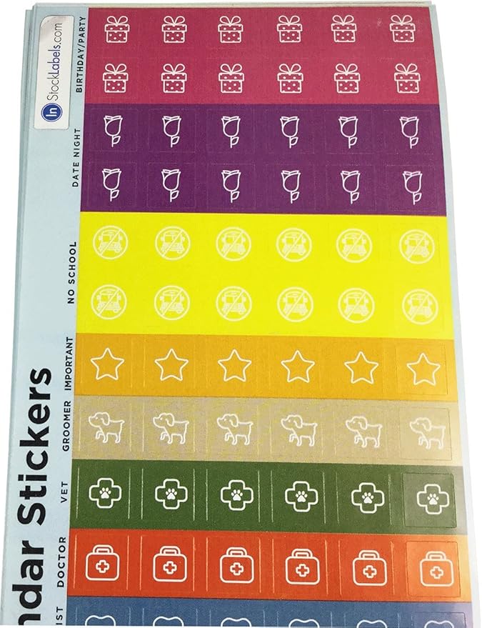 Planer Kalender Aufkleber, 13 mm 1/2 Zoll Quadrat, 10 Blätter von 114 
