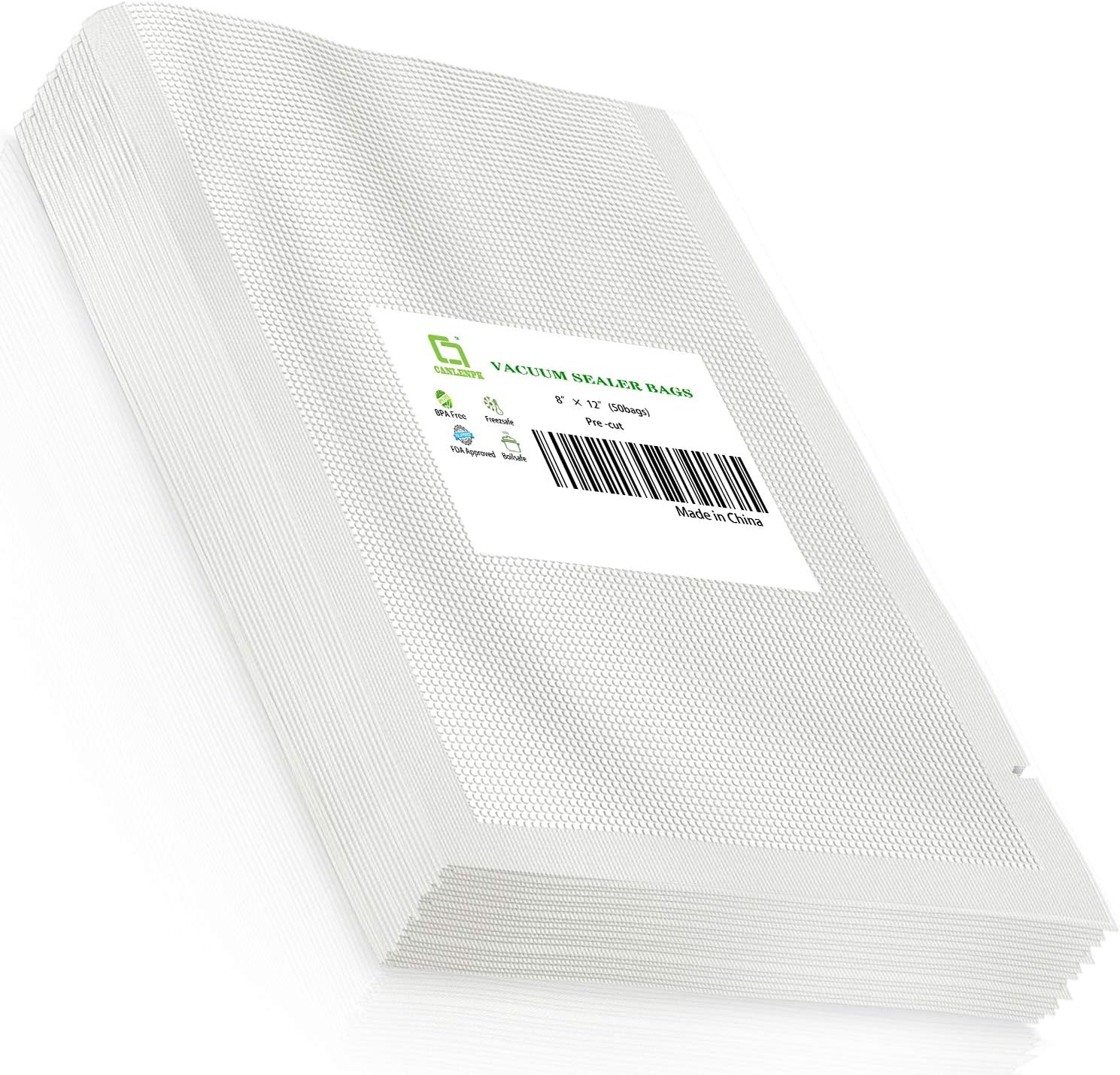 CANLENPK 8x12 inch Vacuum Sealer Bags food Storage,Keep Fresh Lock Nutrition,Sous Vide Bags Freezeable and Boilable Microwaveable(50 Bags)