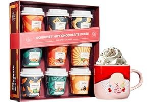 Kiri & Sons Hot Chocolate Mix Gift Set, Hot Chocolate Gift Mix in Mini Cup Packaging, Flavors Include Double Chocolate, French Vanilla, Peppermint, Salted Caramel and More, Set of 9 Winter Edition