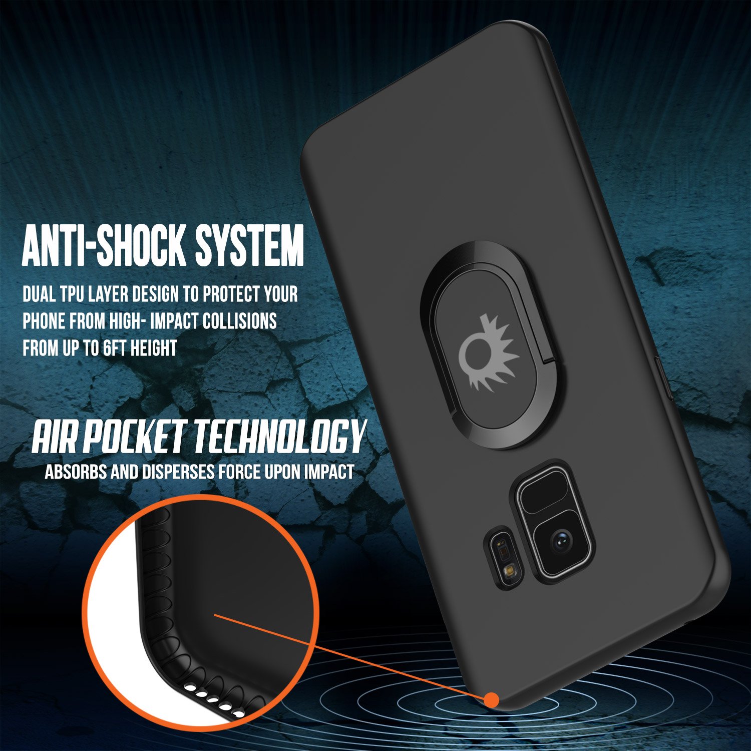 Galaxy S9 Case, Punkcase Magnetix Protective TPU Cover W/Kickstand, Ring Grip Holder & Metal Plate for Magnetic Car Phone Mount Plus PunkShield Screen Protector for Samsung S9 Edge [Black]