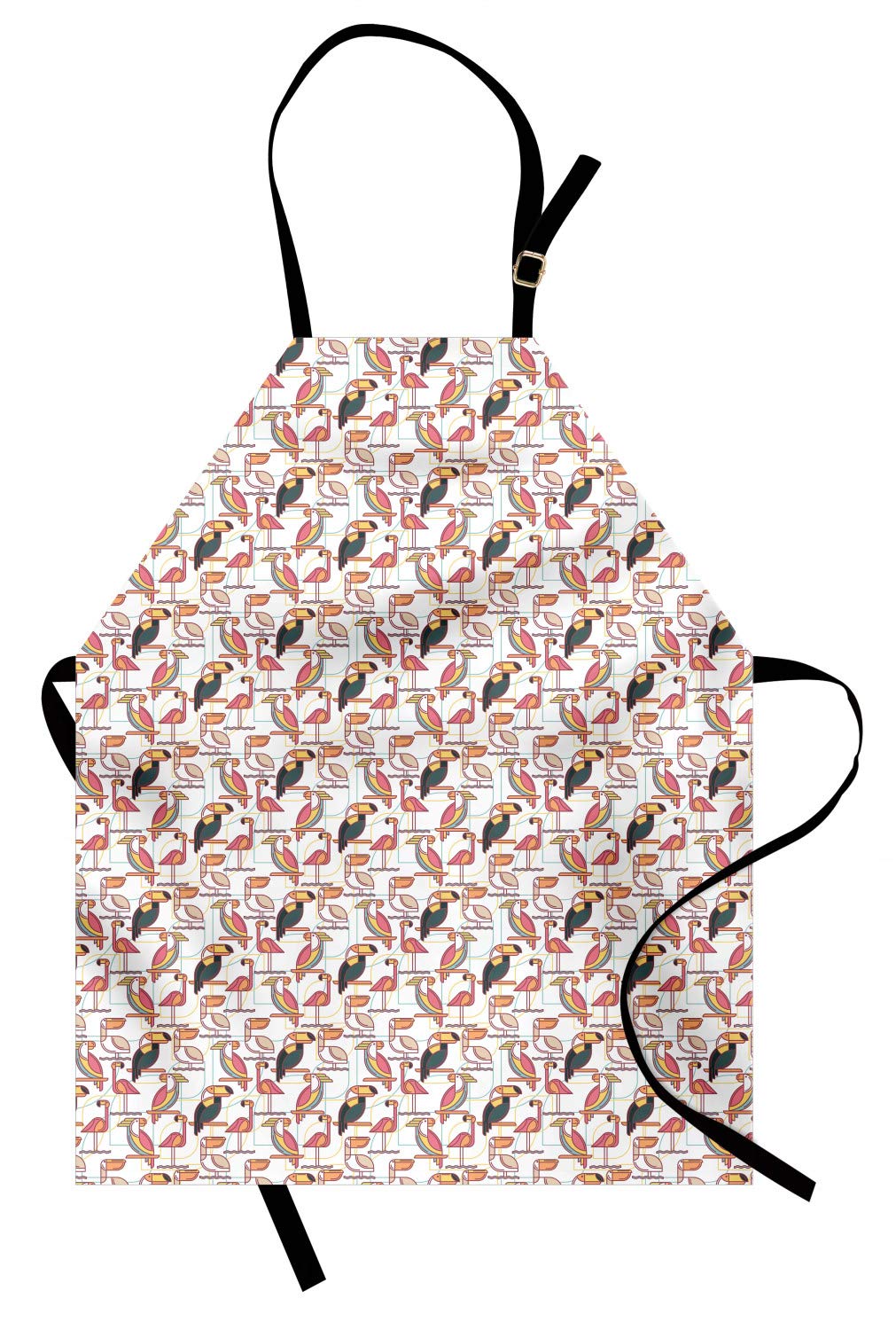 ABAKUHAUS Birds Apron, Minimalist Style Soft Pastel Colored Exotic Parrots and Flamingo in Geometric Pattern, Unisex Kitchen Bib Apron with Adjustable Neck for Cooking Baking Gardening, Multicolor