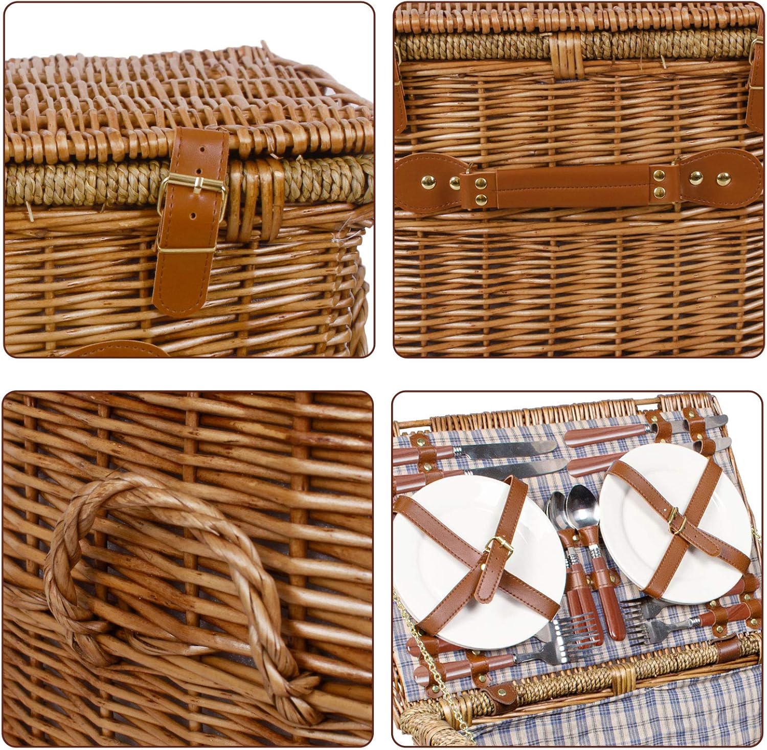 Arkmiido 4 Persons Picnic Basket with Handle Enjoy a Wonderful Weekend