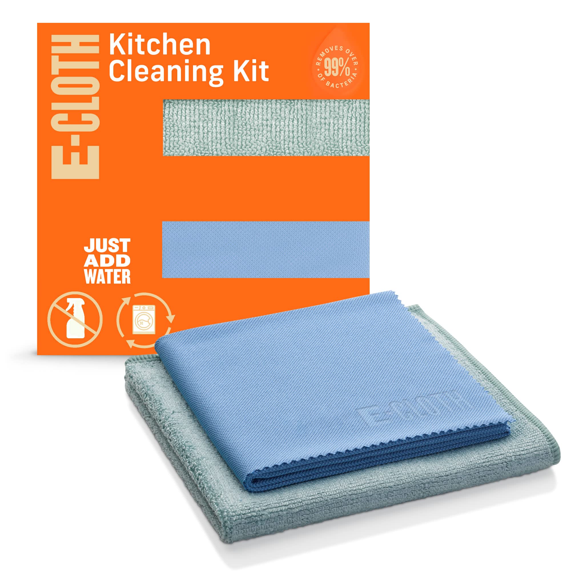 E-Cloth Kitchen Cleaning Kit, Premium Microfibre Cleaning Cloth with Scrubber, Ideal Cleaning Supplies for Kitchen Sinks and Dish Scrubber, 100 Wash Promise, 2 Cloth Set