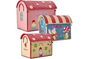 Rice - Large Set of 3 Toy Baskets, Raffia Storage House - Multicoloured, Love Therapy Theme (Set of 3 - Large/Medium/Small)