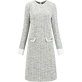 Hobemty Women's Tweed Dress Formal Work Long Sleeve Sheath Dresses