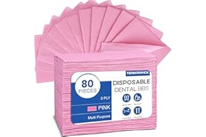 TENKAIWICK 80 Pack Disposable Dental Bibs 13"x18", 3-Ply Waterproof Tattoo Bibs Sheet for Nail Salon, Dental Clinic, Feeding, Tattoo Shop (Pink)
