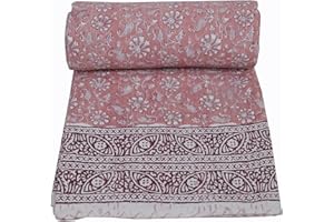 YUVANCRAFTS Indian Block Print Kantha Quilt Queen Size Throw Bedspread Blanket Cotton Bed Cover Vintage Boho Quilt Twin 90 X 60 Inch Red