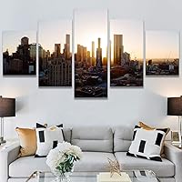 SIGNWIN 5 Panel Canvas Wall Art Cityscape Sunset for Home Decorations Ready to Hang - 60