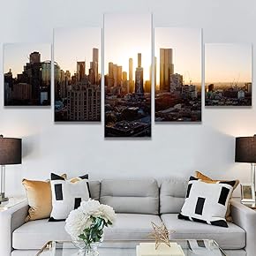 SIGNWIN 5 Panel Canvas Wall Art Cityscape Sunset...