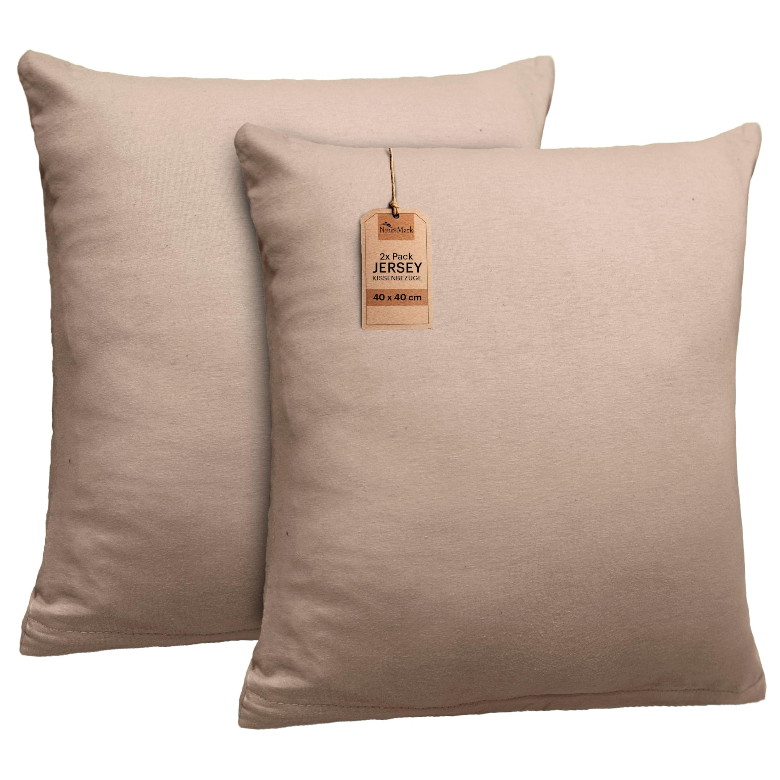 NatureMark 2 Pack Jersey Cushion Covers Pillow Cases / Cushion Covers for Body Pillows Neck Cushions Assorted Sizes and Colours öko-Tex, 100% Cotton, sand / beige, 40 x 40 cm