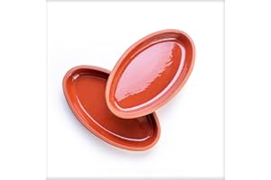 Luksyol Handmade Terracotta Oven Tray Set of 2 Small - Authentic Mexican Pottery for Tajine, Moroccan, Indian Cooking Oven-Safe Clay Pans for Baking and Slow-Cooking Lead-Free, Brown Glazed Cookware