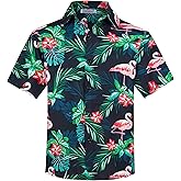 Yoimira Hawaiian Shirts for Boys, Button Down Short Sleeve Tropical Print, Kids Summer Beachwear Tops 7-14 Years