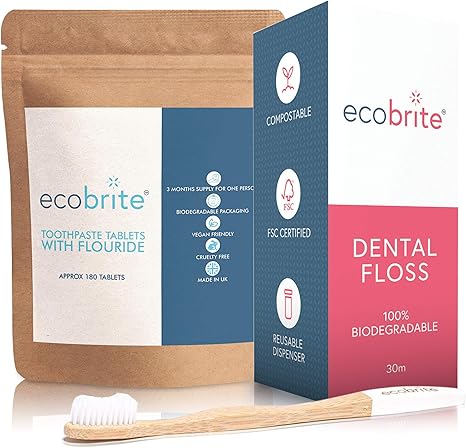 Toothpaste Tablets Wooden Toothbrush Brush Eco Dental Floss 180 Tablets Mint Flavor Naturally Derived 3