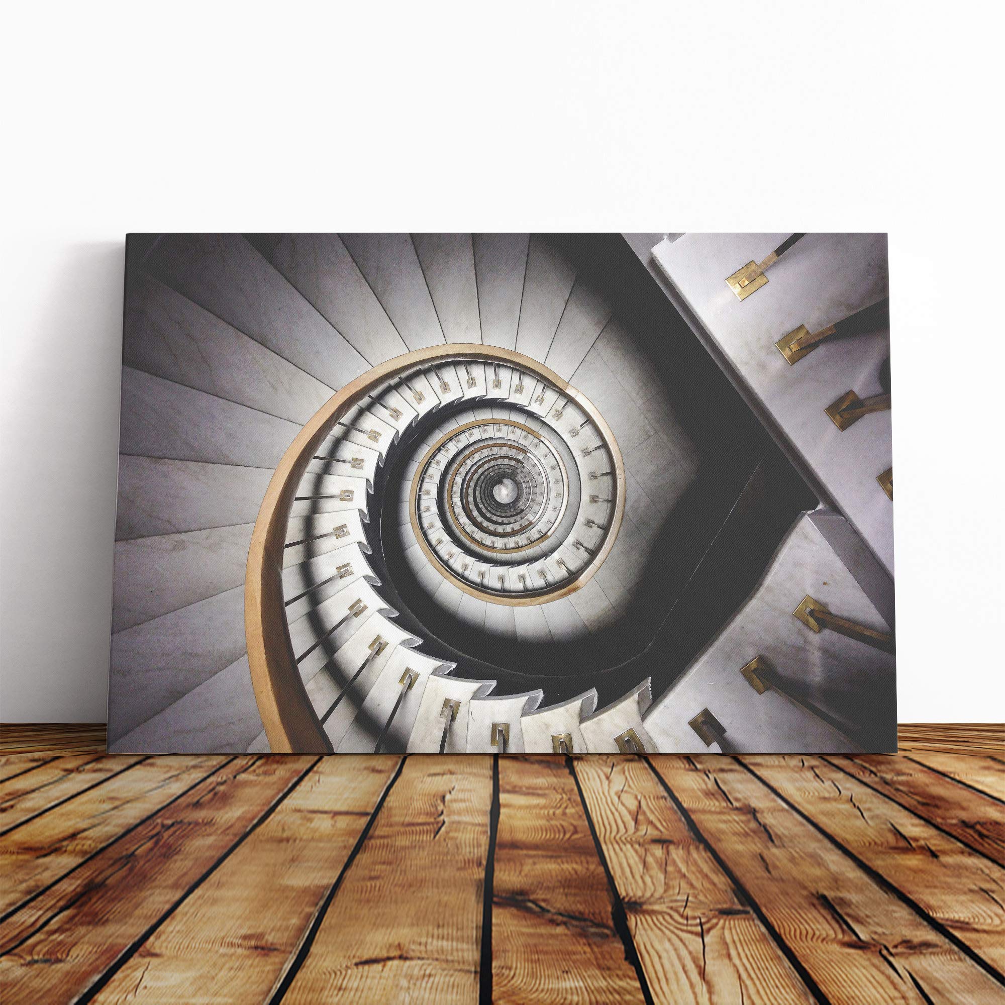 Architecture Spiral Starcase Canvas Print | Gallery Wrapped 30mm Frame Wall Art | 20x14 inches | Ready to Hang | Modern Cityscape Picture | Living Room Bedroom Lounge Office