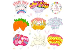 CAOEKEGO 72Pcs Easter Cupcake Toppers, Easter Egg Bunny Rabbit Theme Spring Party Decoration Dessert Supplies Favor