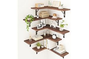 Fixwal Floating Shelves for Wall, Rustic Wood Wall Mounted Corner Shelf for Bathroom, Kitchen, Bedroom, Home Decor, Laundry Room, Living Room, Set of 5 (Dark Carbonized Black)