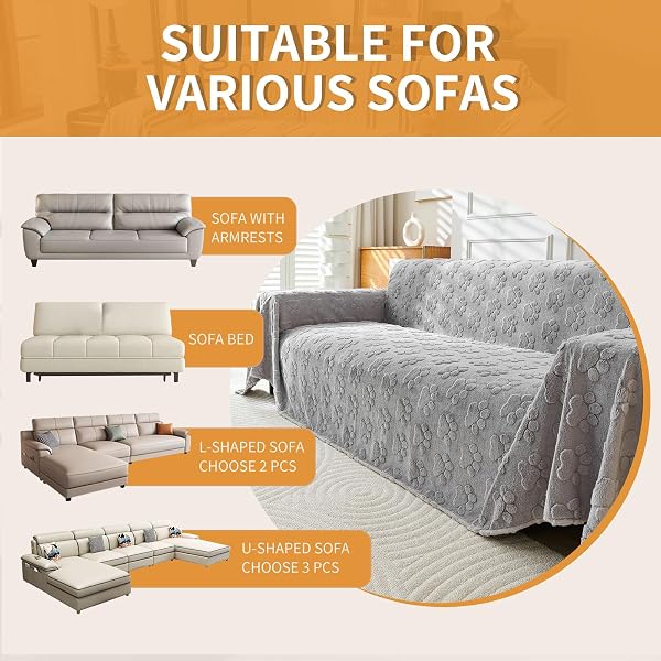 AKPGQ FAUX FUR COUCH COVER FOR DOGS WASHABLE,FUZZY PET COUCH COVERS FOR SOFA,L SHAPED SOFA COVER,THICK SOFT COVER NON-SLIP COUCH COVER FURNITURE PROTECTOR PET FRIENDLY (GREY, 71 * 118)