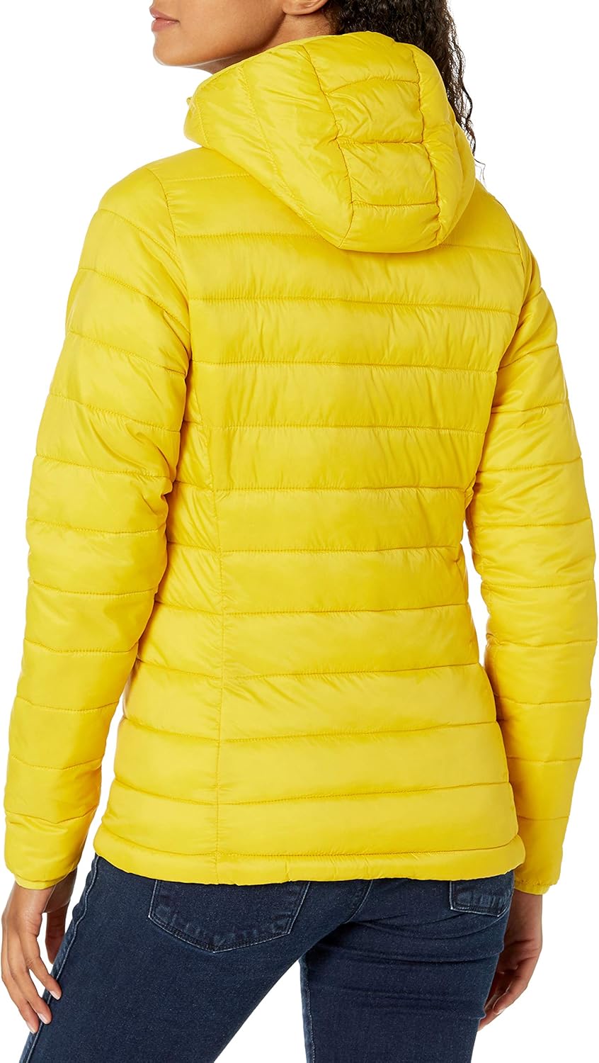  Essentials Women's Lightweight Long-Sleeve Full-Zip Water-Resistant Packable Hooded Puffer Jacket: Clothing