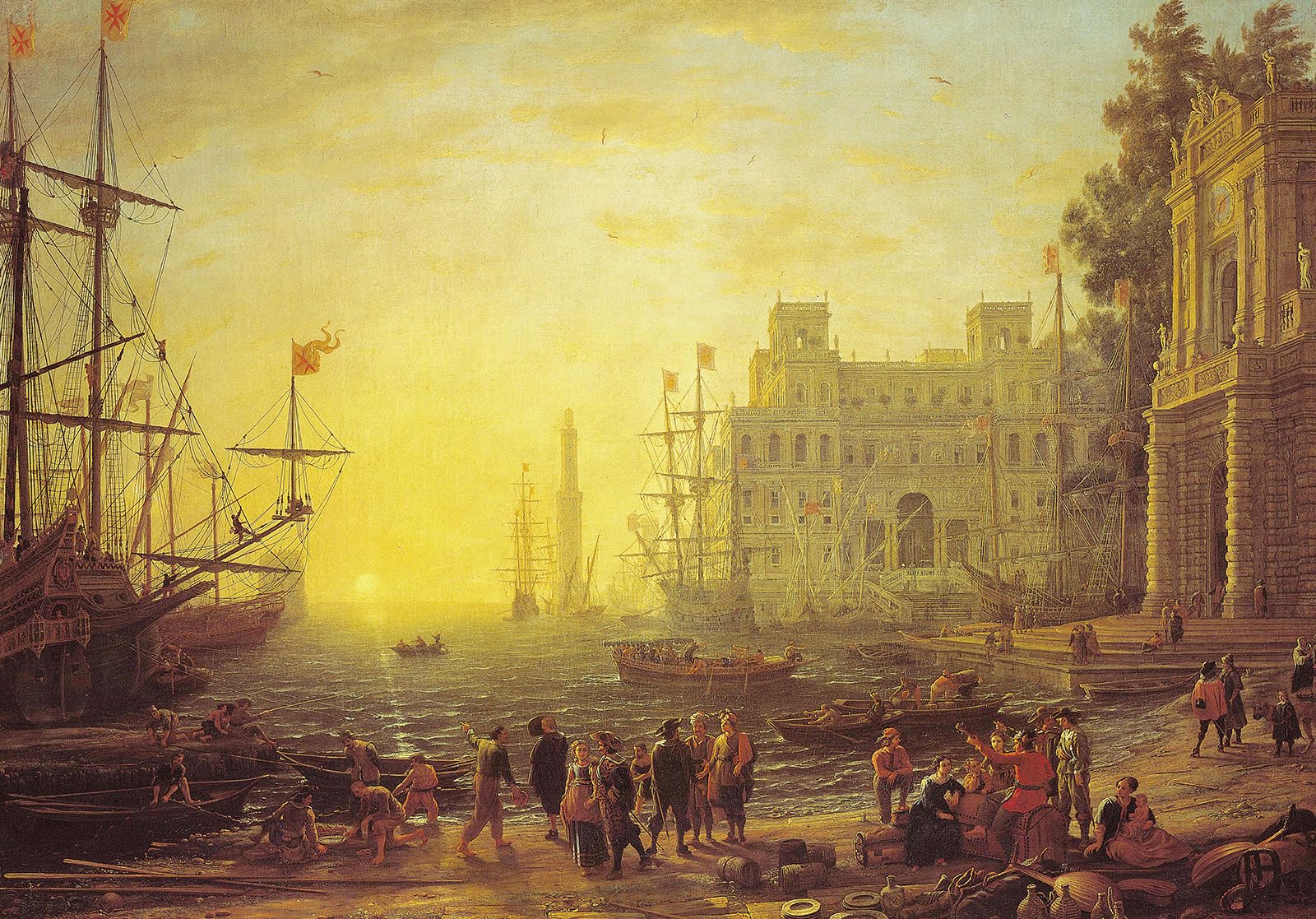 2000 Piece Puzzle-Seaside Boats Jigsaw Puzzles For Adults 2000 Piece,Porto con Villa Medici Claude Gellée Puzzle 2000 Pieces,Port Scene with the Villa Medici Puzzles — image 1