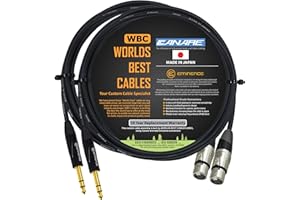 WORLDS BEST CABLES 2 Units - 5 Foot - Canare L-4E6S, Star Quad Balanced XLR to TRS Patch Cable with Eminence Gold E312 Female XLR & E502 TRS Stereo Plugs - Custom Made