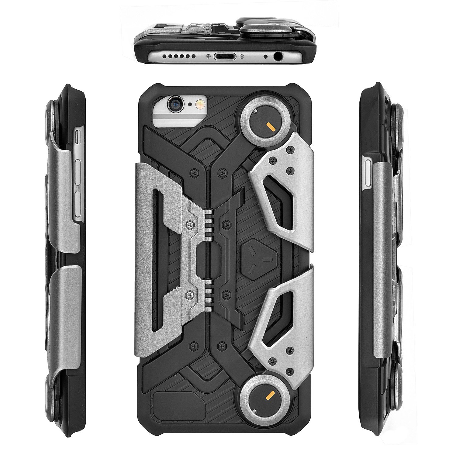 iPhone 7 Plus, iPhone 8 Plus Case with Kickstand for Gaming - Hcman Shock Proof Protective Case, Phone holder with Foldable Joystick Case for iPhone 6 Plus / 6s Plus Gray
