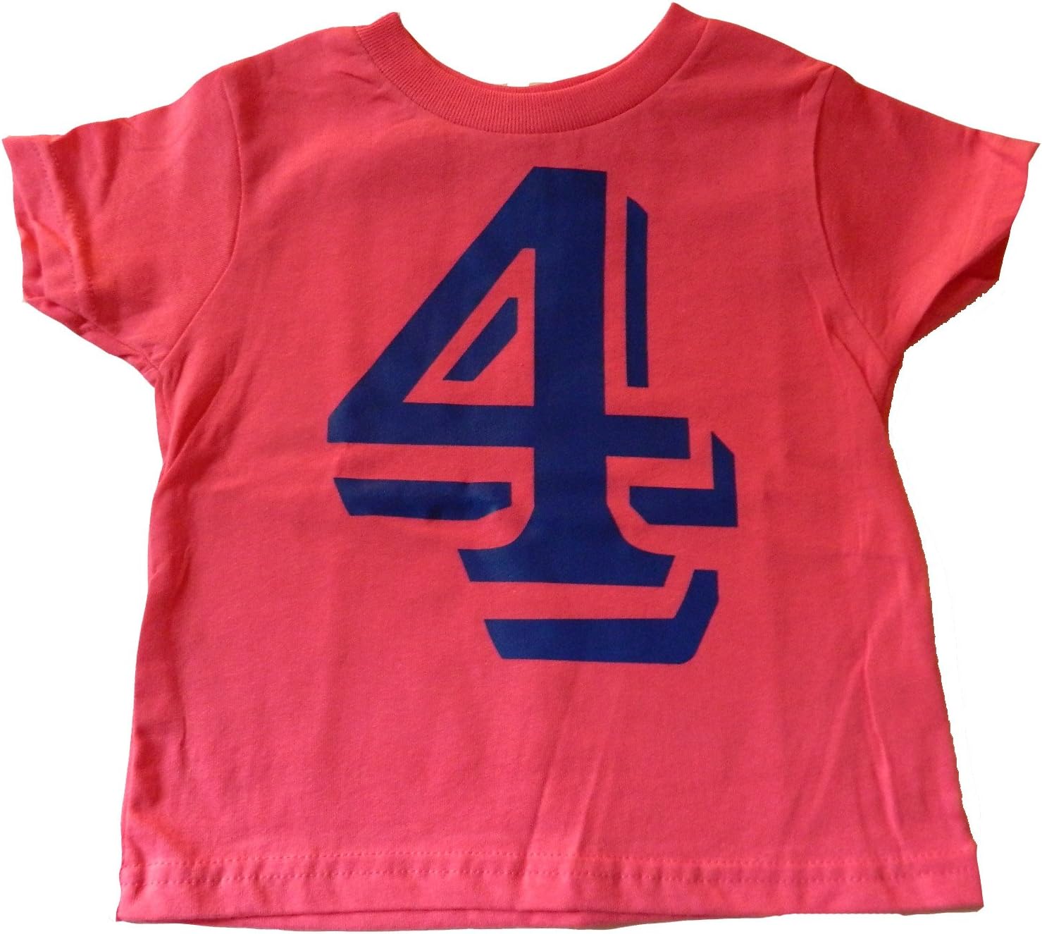 Custom Kingdom Girls 4" Number Four Blue Print 4th Birthday T-Shirt