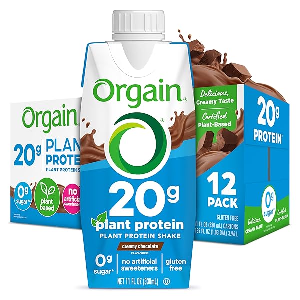 ORGAIN ORGANIC VEGAN PROTEIN SHAKE, CREAMY CHOCOLATE – 20G PLANT BASED PROTEIN, READY TO DRINK, FRUITS & VEGETABLES, GLUTEN FREE, KOSHER, NO SOY OR DAIRY INGREDIENTS, 11 FL OZ (PACK OF 12)