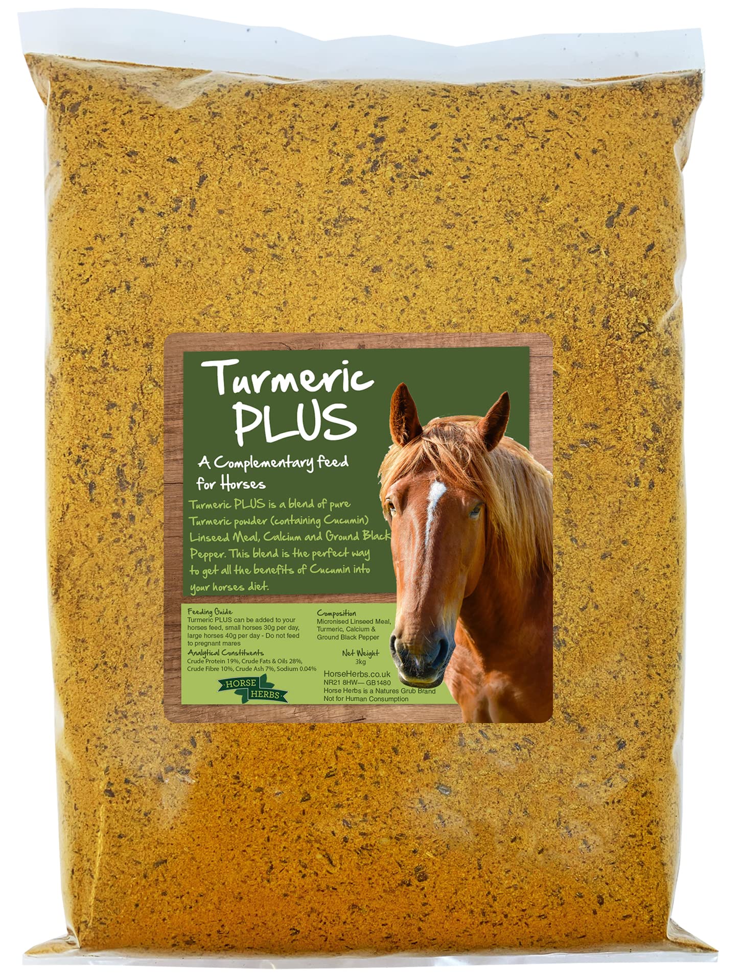Horse Herbs Turmeric PLUS 3kg Bag | 100% Natural Feed Supplement for Horses & Ponies, Black Pepper, Micronised Linseed, Equine Care