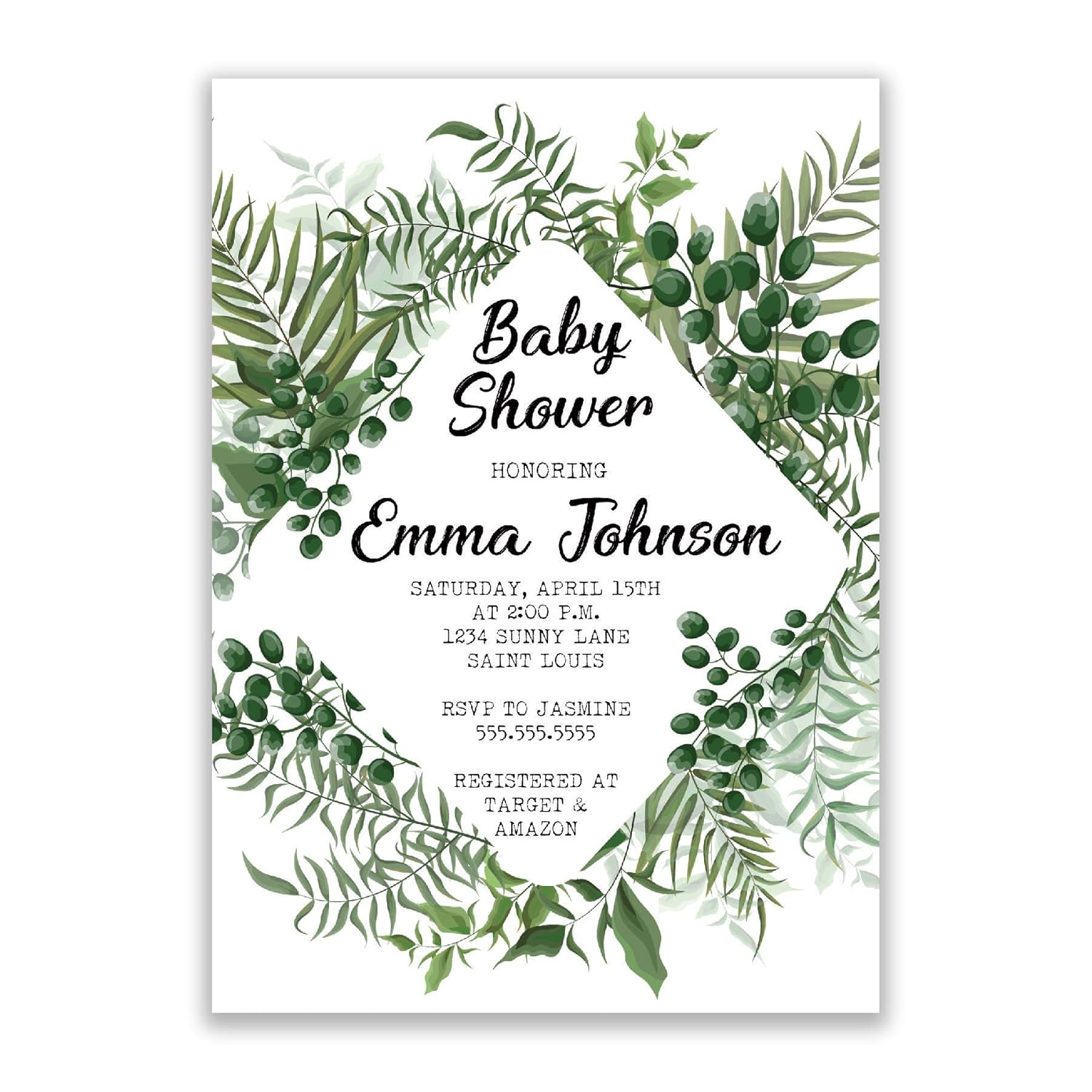 Greenery Baby Shower Invitation, Ferns and Eucalyptus, 5